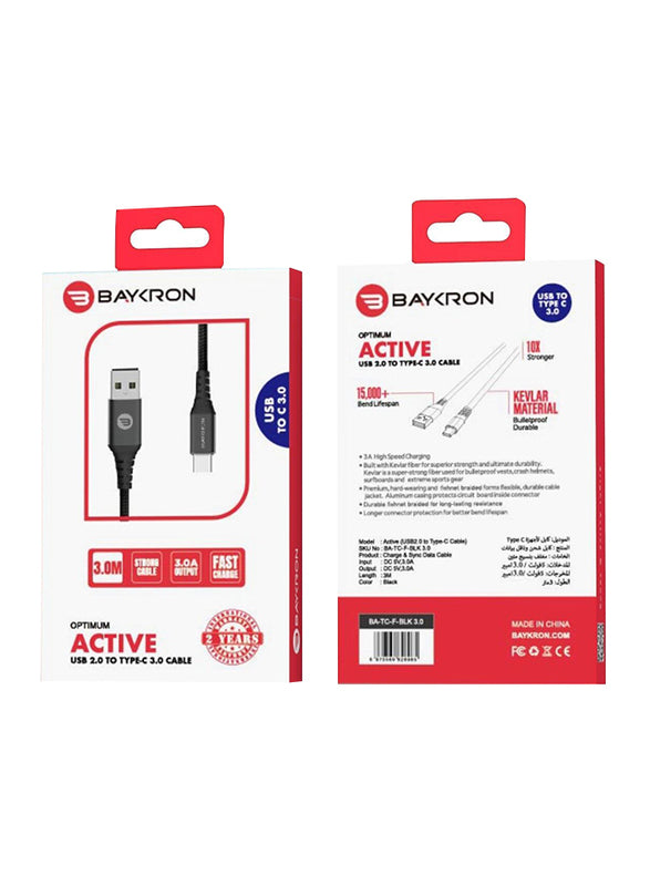 Baykron BA-TC-F-BLK3.0 Cable Type C 3 M Black 3A