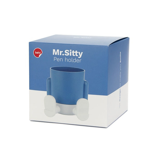 Balvi Pen Holder Mr.Sitty Blue/White Plastic