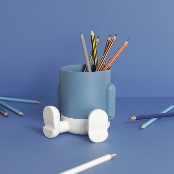 Balvi Pen Holder Mr.Sitty Blue/White Plastic