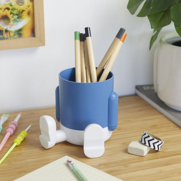 Balvi Pen Holder Mr.Sitty Blue/White Plastic