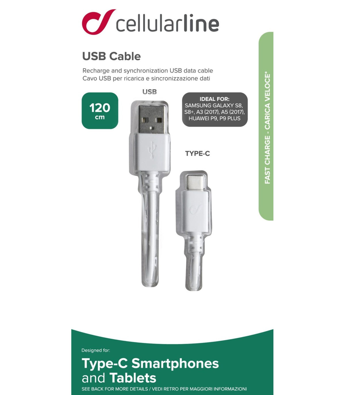 Cellularline Data Cable 1,2 M Usb-A / Usb-C White