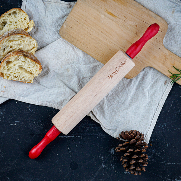 Betty Crocker High-Quality Easy to Clean Wooden Rolling Pin Beige and Red 39cm