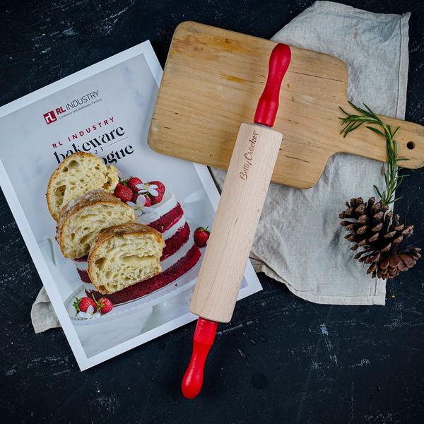 Betty Crocker High-Quality Easy to Clean Wooden Rolling Pin Beige and Red 39cm