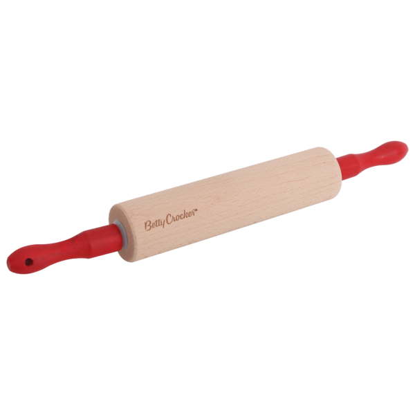 Betty Crocker High-Quality Easy to Clean Wooden Rolling Pin Beige and Red 39cm