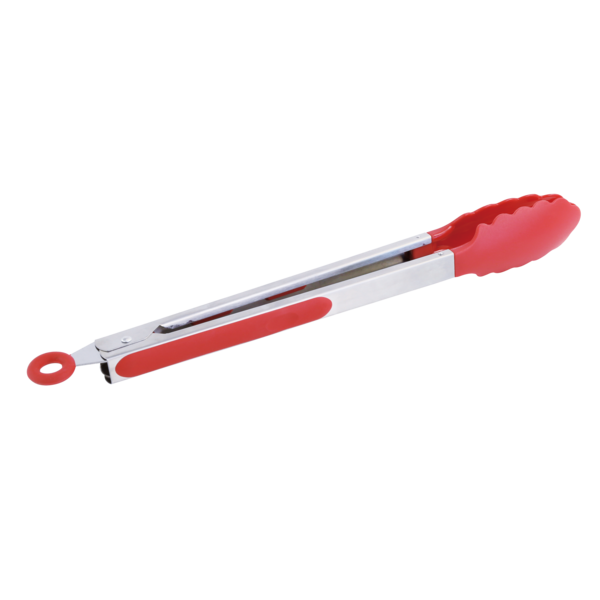 Betty Crocker High-Quality Stainless Steel Easy to Clean Food Tong with Non-Slip Thermoplastic Rubber Handle Red and Silver 35cm