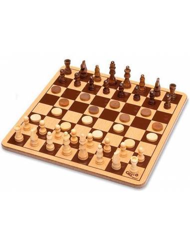 Wooden chess and checkers Metal Box
