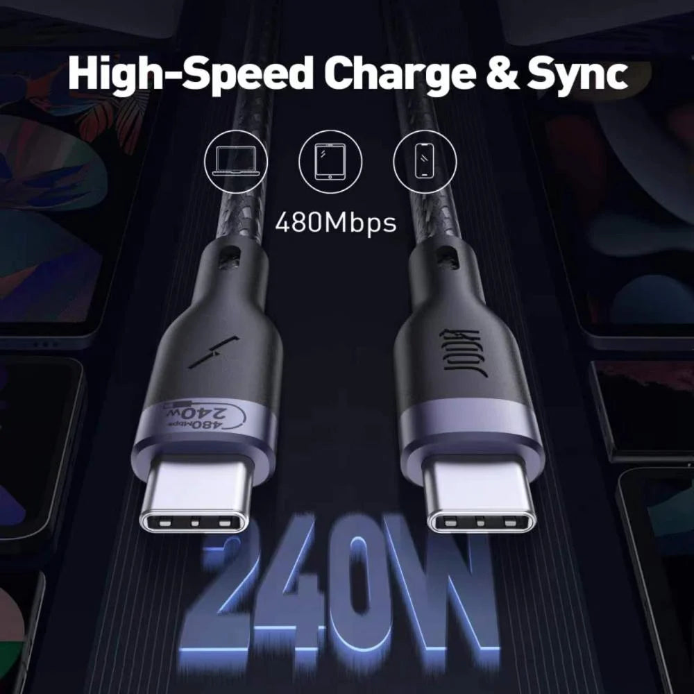 JODA 240W C to C 1m Nylon Braided Cable Black