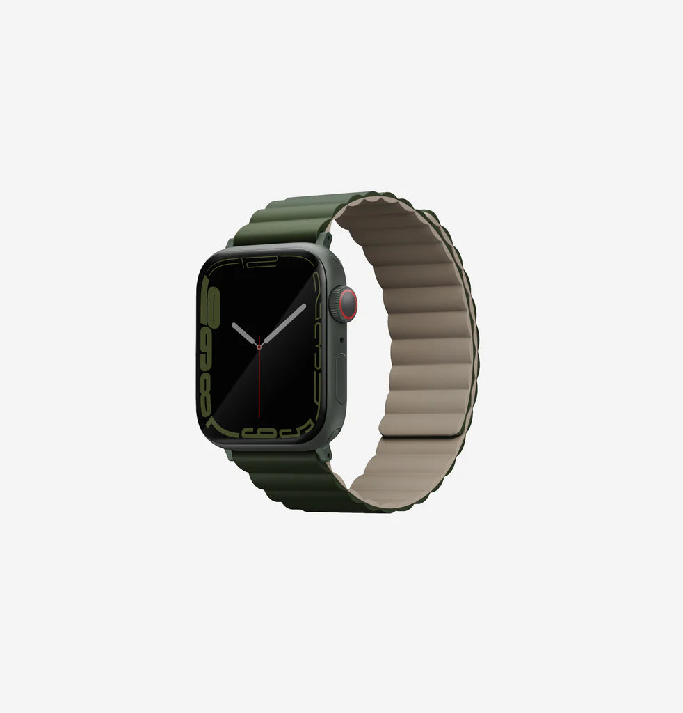 UNIQ REVIX REVERSIBLE MAGNETIC APPLE WATCH STRAP 45/44/42MM - PINE GREEN/TAUPE