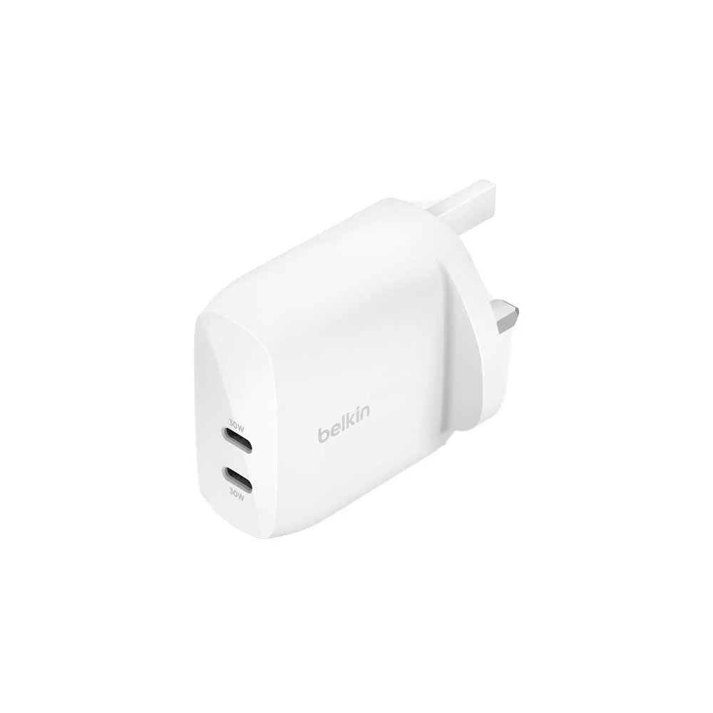 BELKIN WALL CHARGER 60W 2X USB C 30W + 30W PPS - WHITE