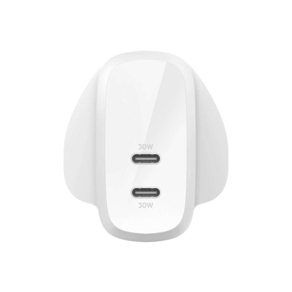 BELKIN WALL CHARGER 60W 2X USB C 30W + 30W PPS - WHITE