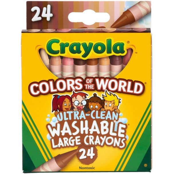 Crayola Ultra-Clean Washable Large Crayons - Assorted, Almond, Rose, Gold - 24 / Pack