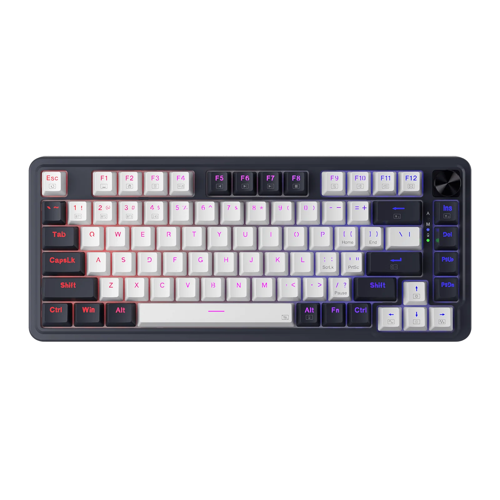 Redragon K673 PRO 75% Wireless Gasket RGB Gaming Keyboard, 3-Modes 81 Keys Compact Mechanical Keyboard Hot-Swap Socket, Dedicated Knob Control and Sound Absorbing Pads, Linear Red Switch