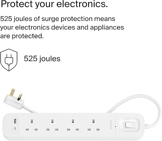 BELKIN SURGE PROTECTOR C SURGE 4 OUTLET 2M 18W 1 USBA 1 USBC