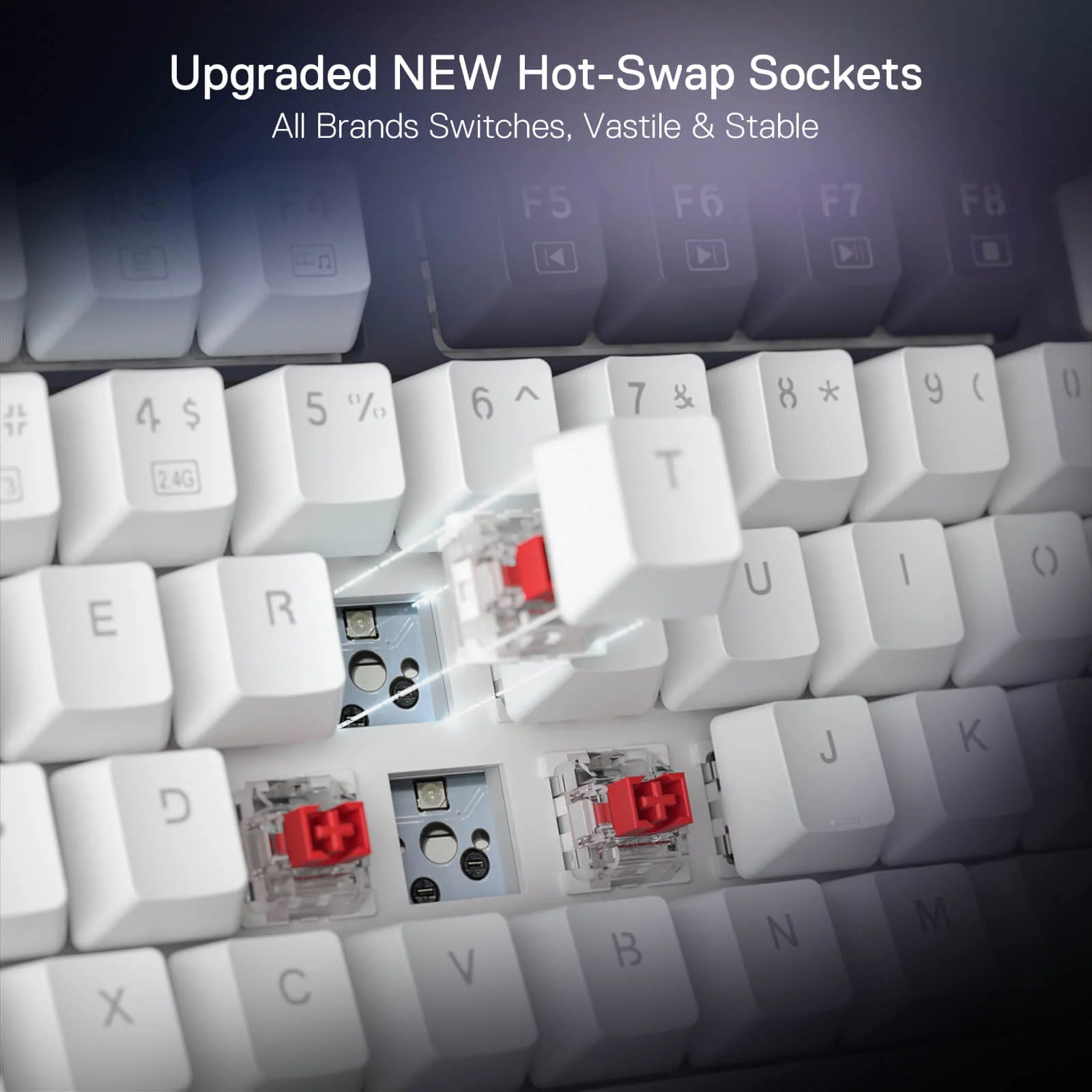 Redragon K673 PRO 75% Wireless Gasket RGB Gaming Keyboard, 3-Modes 81 Keys Compact Mechanical Keyboard Hot-Swap Socket, Dedicated Knob Control and Sound Absorbing Pads, Linear Red Switch