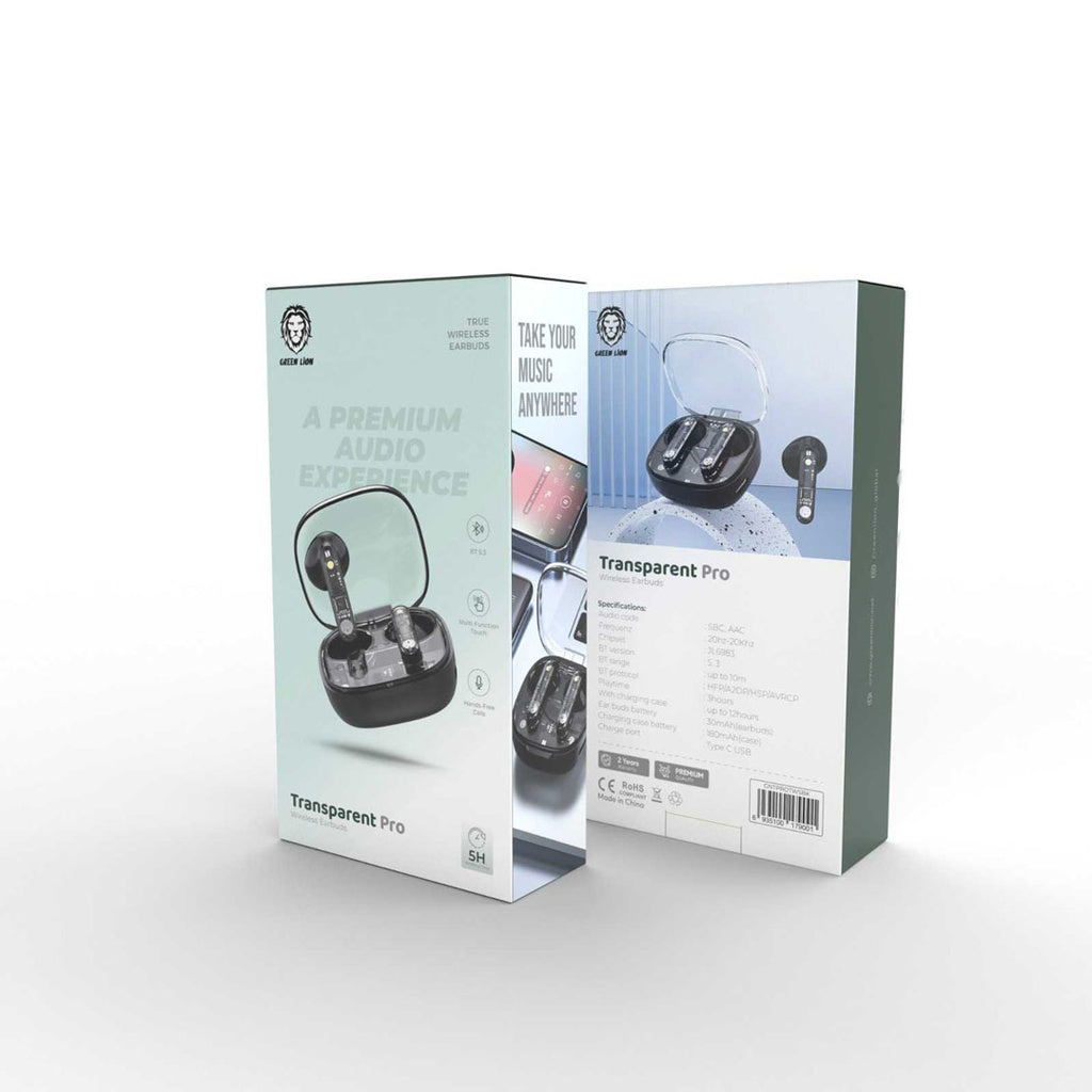 Green Lion Transparent Pro Wireless Earbuds BLK