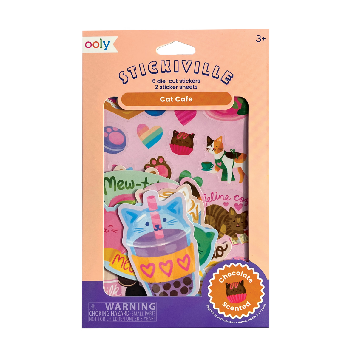 Ooly Stickiville Stickers: Cat Cafe Scented 2 Sheets & 6 Die cut Stickers