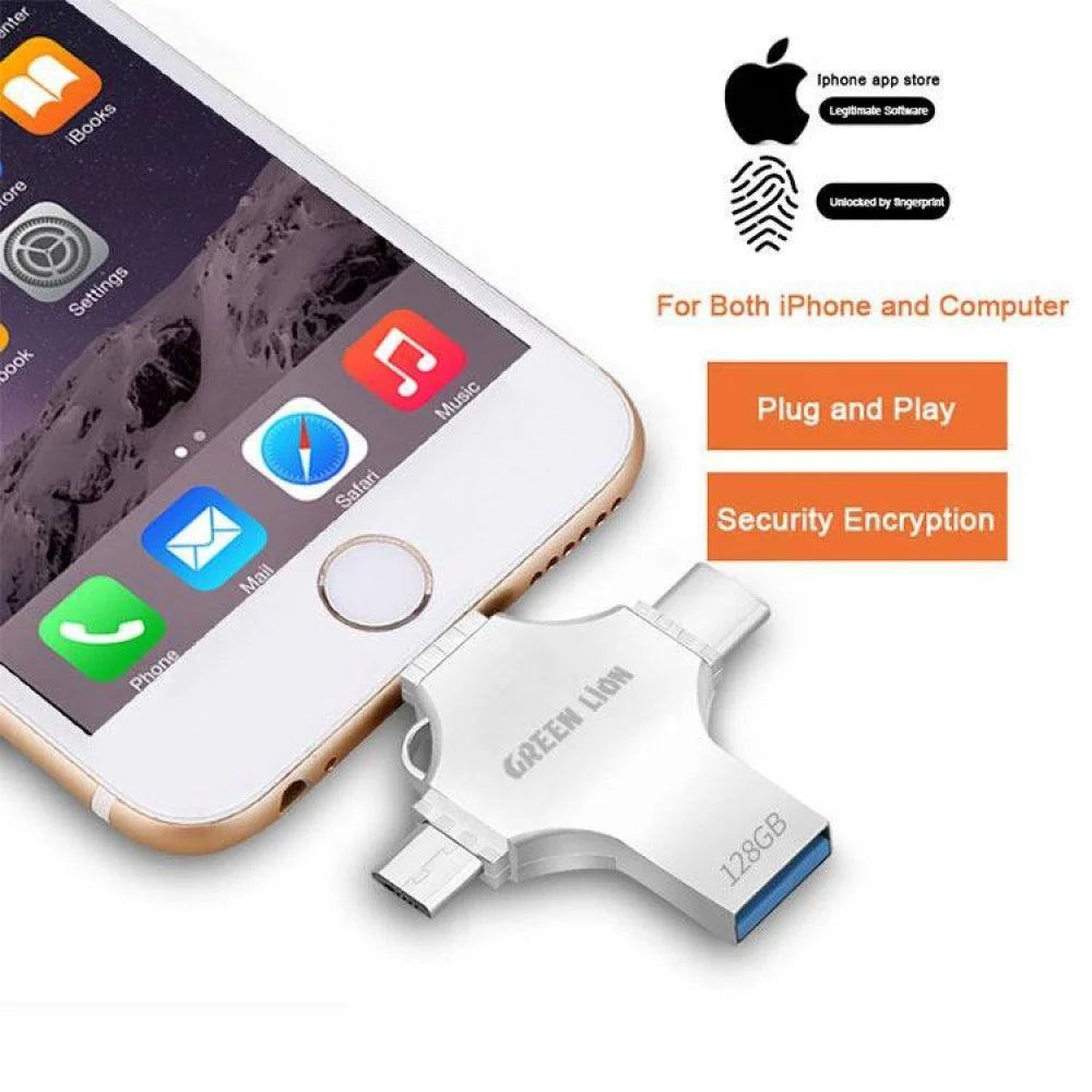 جرين ليون: فلاش USB متعدد الوظائف 4 في 1 سعة 128 جيجابايت