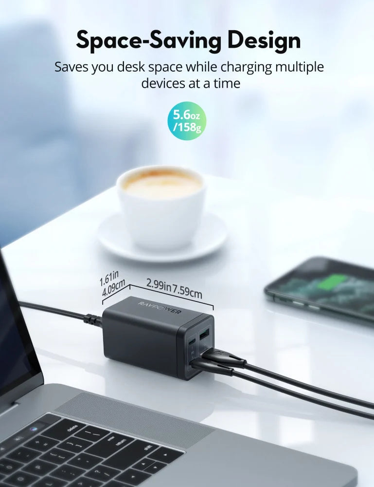 RAVPower RP-PC136 PD Pioneer 65W 4-Port Wall Charger Black