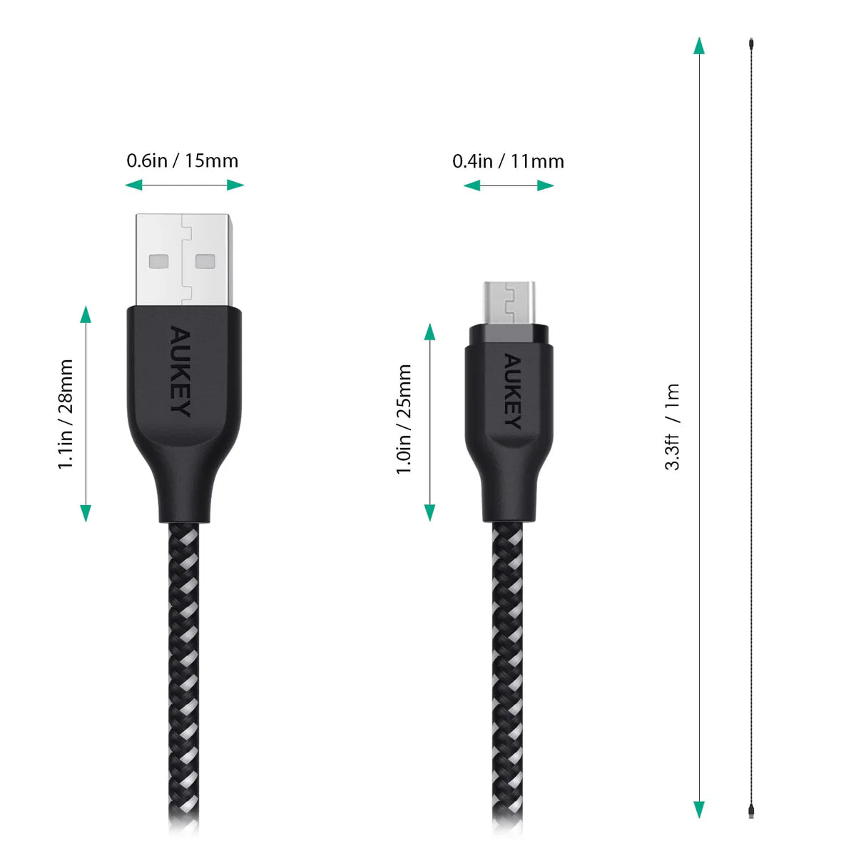 AUKEY Braided Nylon USB 2.0 to Micro USB Cable 1.2m / 3.95ft