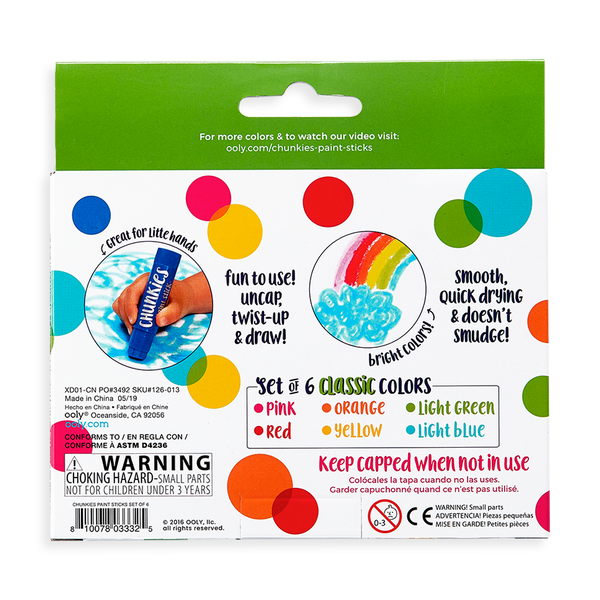 Ooly Chunkies Paint Sticks Classic Pack Set Of 6