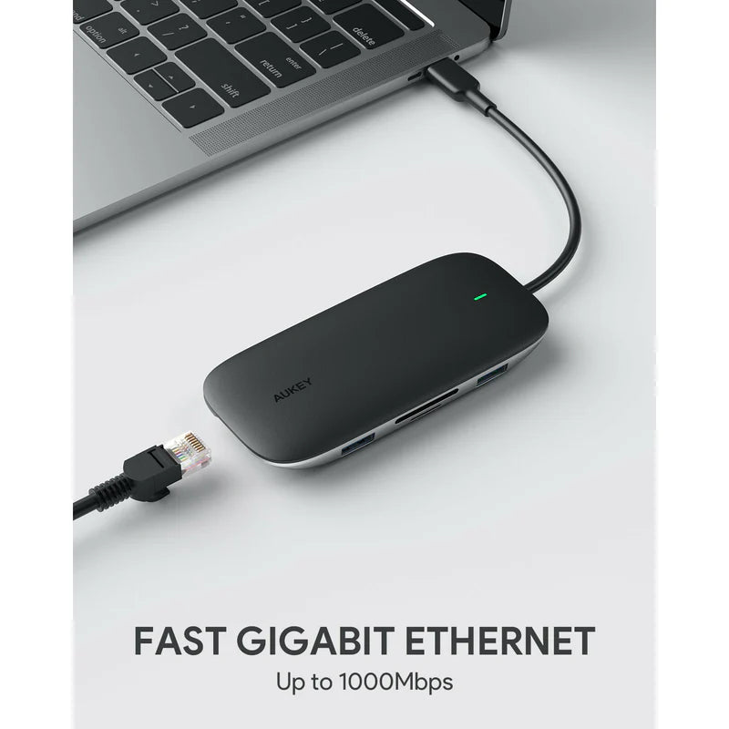 AUKEY 8 in 1 USB C Hub with Ethernet 4K USB C to HDMI BLK