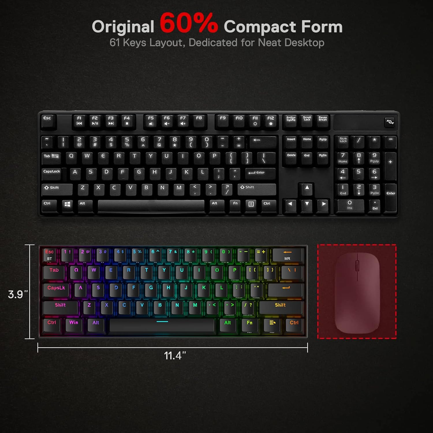 Redragon K530 PRO Draconic 60% Compact RGB Wireless Keyboard