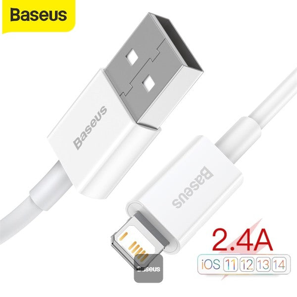 كابل بيانات باسياس سوبرير من السلسلة للشحن السريع USB إلى iP 2.4A 1م باللون الأبيض