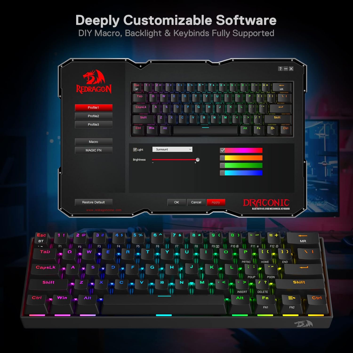 Redragon K530 PRO Draconic 60% Compact RGB Wireless Keyboard
