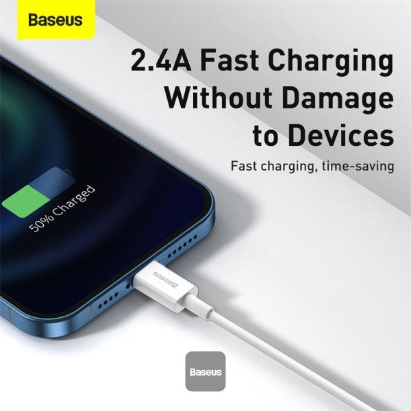 كابل بيانات باسياس سوبرير من السلسلة للشحن السريع USB إلى iP 2.4A 1م باللون الأبيض