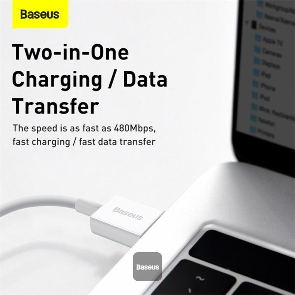 كابل بيانات باسياس سوبرير من السلسلة للشحن السريع USB إلى iP 2.4A 1م باللون الأبيض