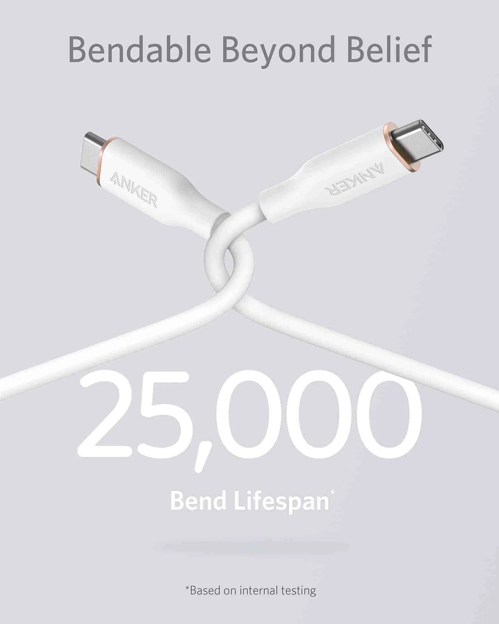 أنكر كابل باورلاين III فلو - USB-C إلى USB-C - 3 قدم - أبيض