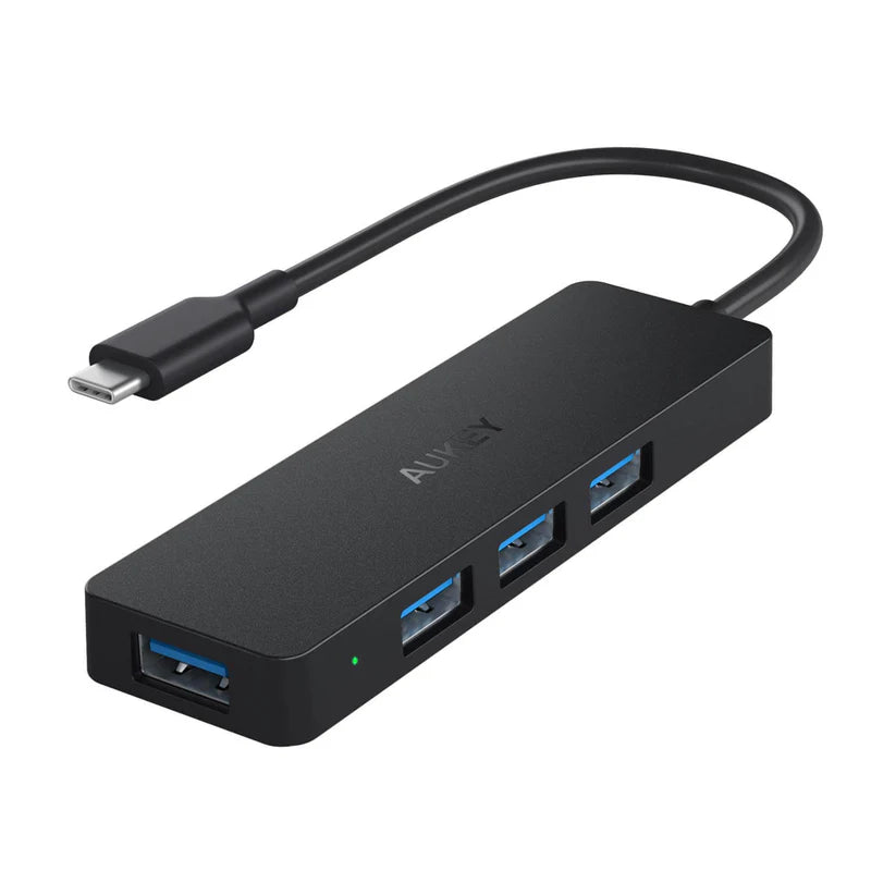 موزع USB-C فائق النحافة مع 4 منافذ USB 3.0 - أسود