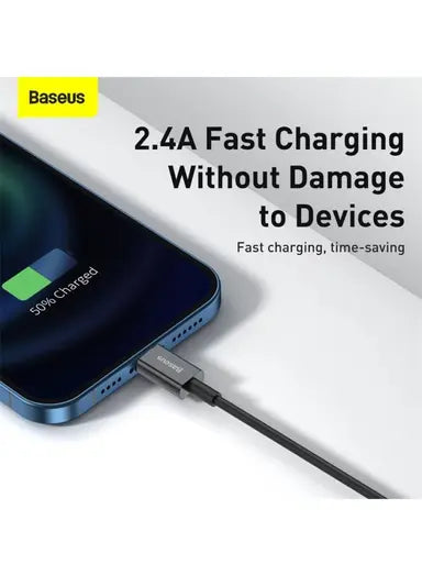 كابل بيانات باسياس سوبرير من السلسلة للشحن السريع USB إلى iP 2.4A 2م باللون الأسود