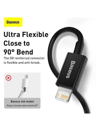 كابل بيانات باسياس سوبرير من السلسلة للشحن السريع USB إلى iP 2.4A 2م باللون الأسود