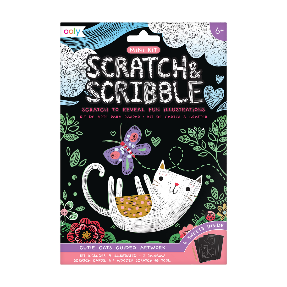Ooly Mini Scratch & Scribble Art Kit: Cutie Cats 7 Pc Set