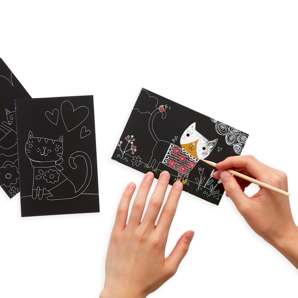 Ooly Mini Scratch & Scribble Art Kit: Cutie Cats 7 Pc Set