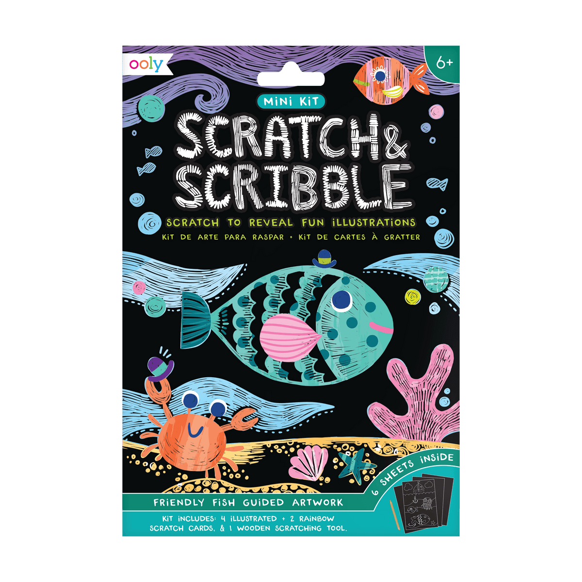 Ooly Mini Scratch & Scribble Art Kit: Friendly Fish 7 Pc Set