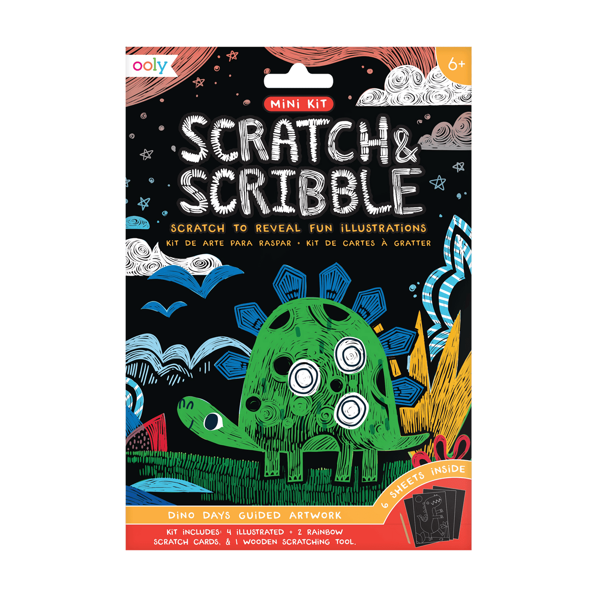 Ooly Mini Scratch & Scribble Art Kit: Dino. Days 7 Pc Set