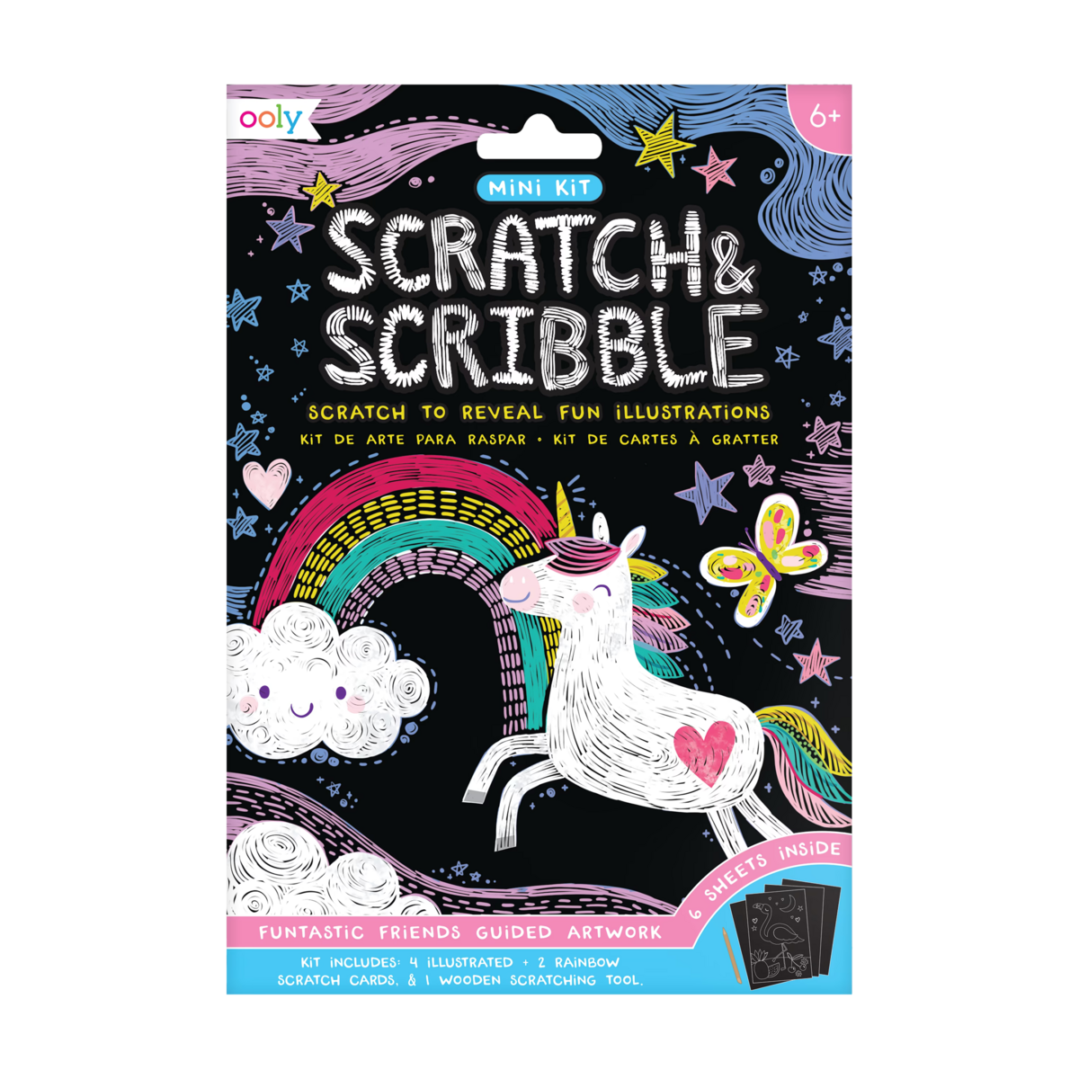 Ooly Mini Scratch & Scribble Art Kit: Funtastic Friends 7 Pc