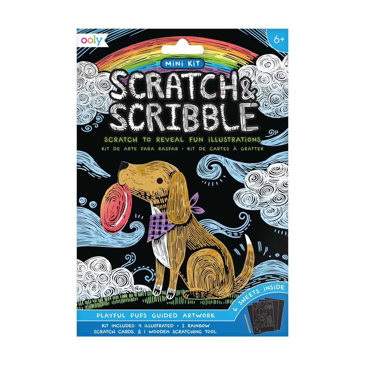 Ooly Mini Scratch & Scribble Art Kit: Playful Pups 7 Pc Set