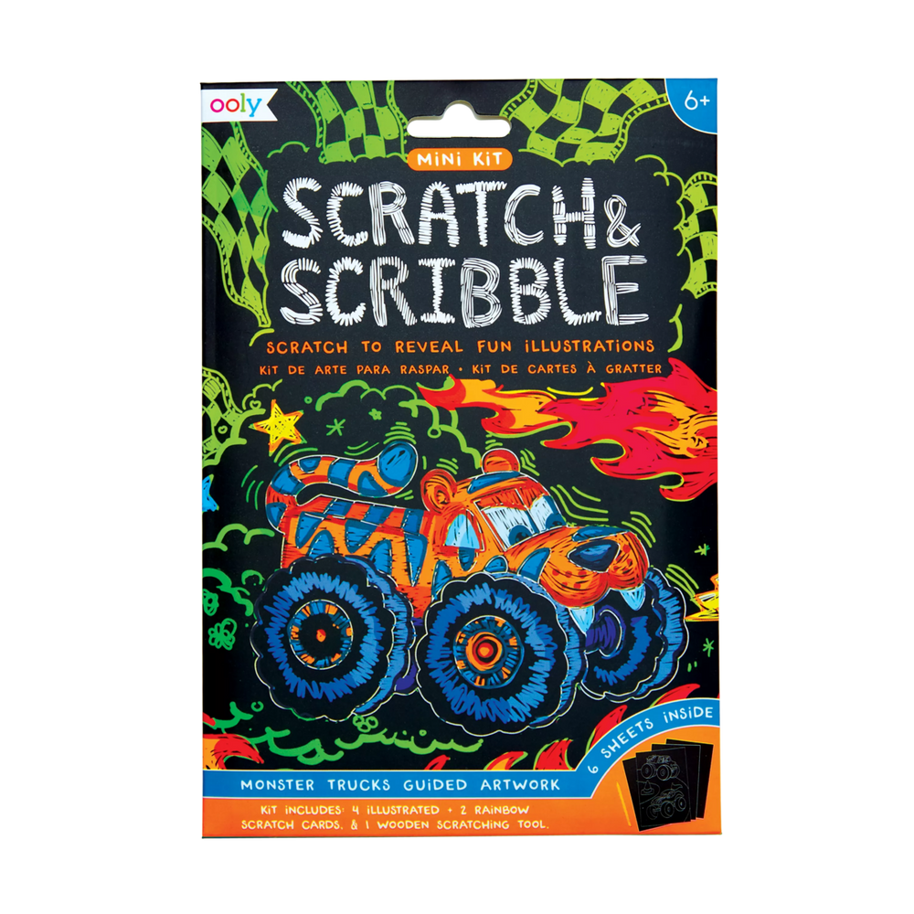 Ooly Mini Scratch & Scribble Art Kit: Monster Truck 7 Pc Set