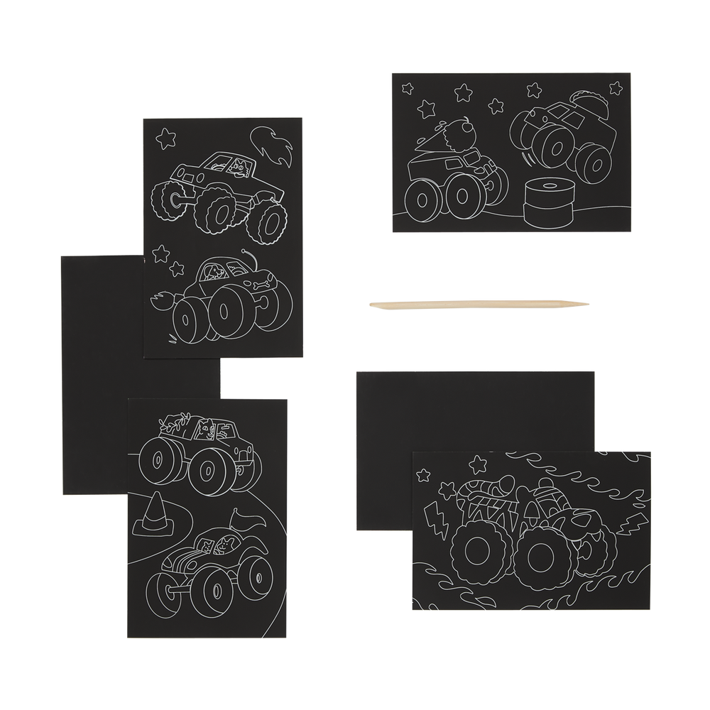 Ooly Mini Scratch & Scribble Art Kit: Monster Truck 7 Pc Set