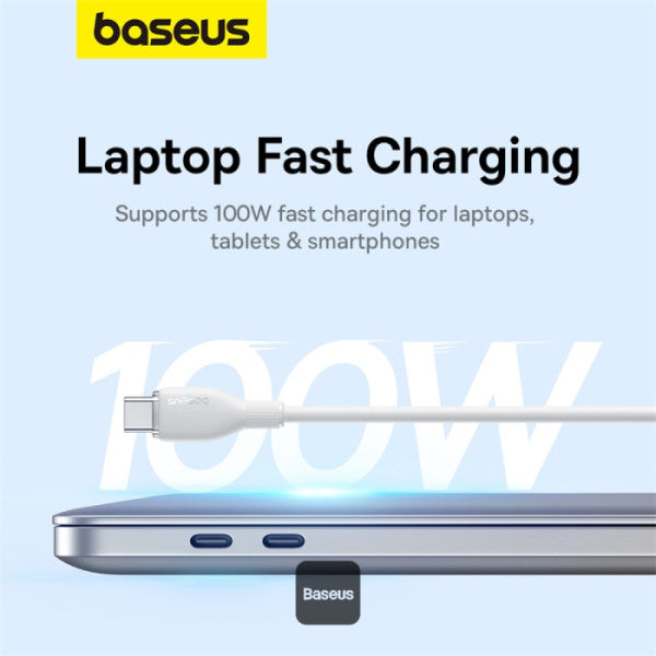 كابل شحن سريع باسياس بودينغ USB-C 100W 1.2م باللون الأبيض