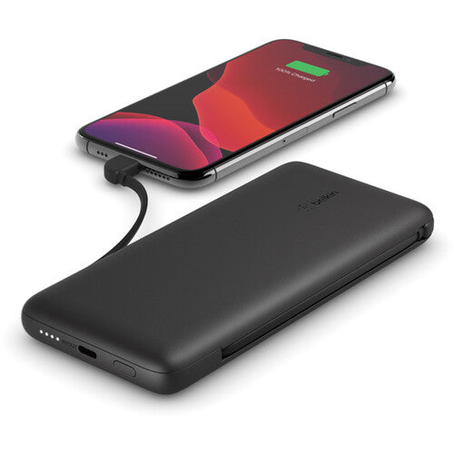 BELKIN PB 10K PD WITH INTEGRATED TWO CABLES LTG & USB C BLK