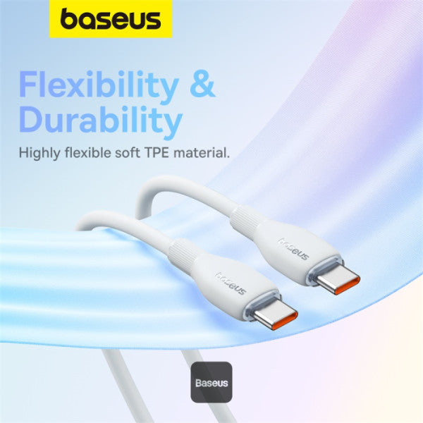 كابل شحن سريع باسياس بودينغ USB-C 100W 1.2م باللون الأبيض