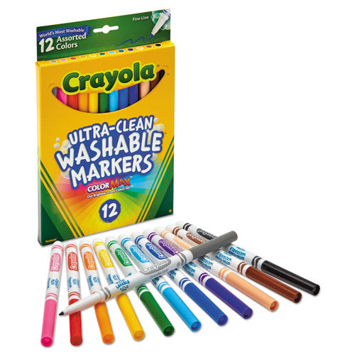 Ultra-clean Washable Markers, Fine Bullet Tip, Assorted Colors 12 Pcs