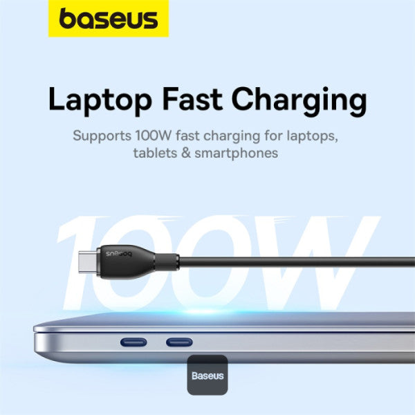 كابل شحن سريع باسياس بودينغ USB-C 100W 1.2م باللون الأسود