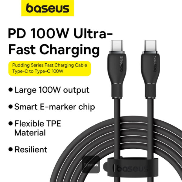 كابل شحن سريع باسياس بودينغ USB-C 100W 1.2م باللون الأسود
