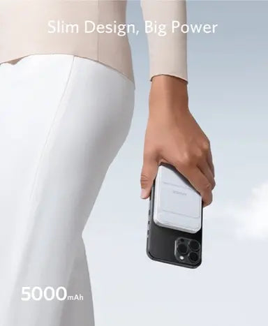 أنكر باور بانك مغناطيسي MagGo مع حامل 5000 mAh - أبيض