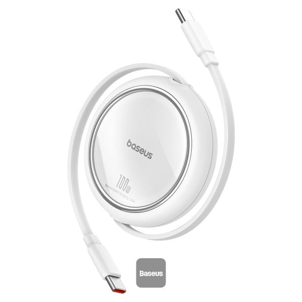 كابل شحن باسياس فري 2 درو ميني قابل للسحب USB-C 100W 1م باللون الأبيض